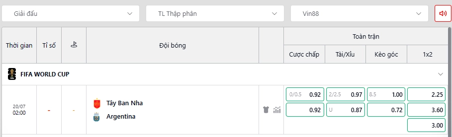 Soi kèo Tây Ban Nha vs Argentina 04h00, 20/07/2026 Chung kết World Cup 2026